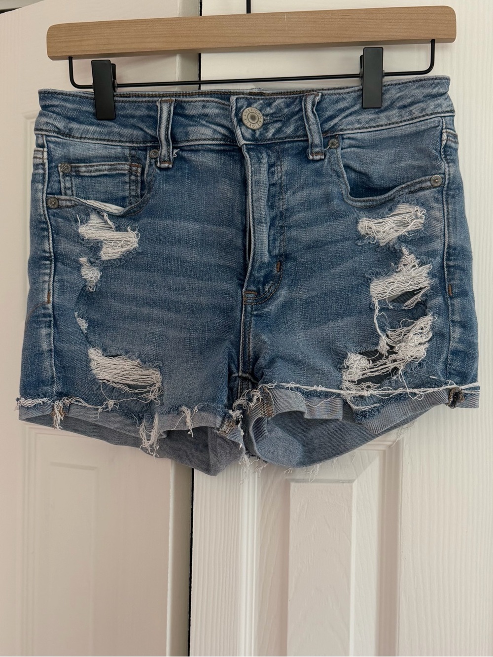 American Eagle Outfitters Distressed Light Blue Denim Jean Shorts